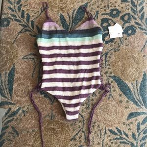 Mara Hoffman 1 pc swim crocheted laced sides L NWT